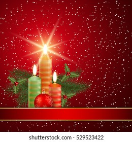 Christmas and New Year red vector background with candles.