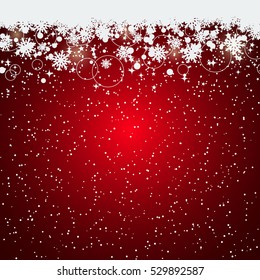 Christmas and New Year red vector background with snowflakes, stars and rings