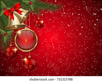 Christmas and New Year red vector background with stars and winter decor