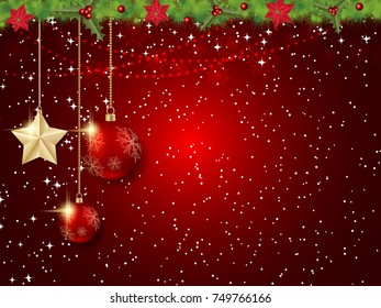 Christmas and New Year red vector background with winter decor