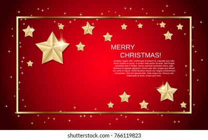 Christmas and New Year red vector background with golden stars
