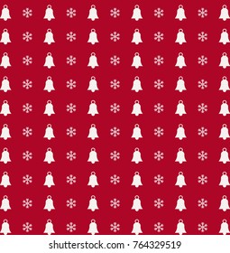 Christmas and new year red and white seamless background  with snowflakes and bells print. Vector illustration, template, pattern for design. 