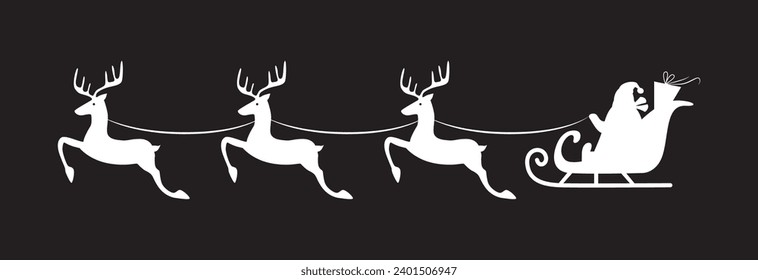Christmas and new year reindeer with santa claus on a sleign isolated icon. Vector illustration.