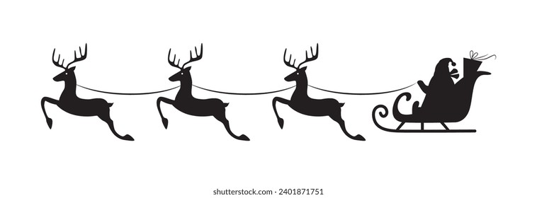 Christmas and new year reindeer with santa claus on a sleign isolated icon. Vector illustration.