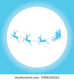 Christmas and new year reindeer with santa claus on a sleign. Moon background. Vector illustration.