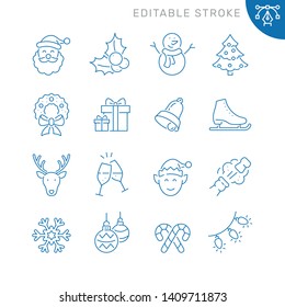 Christmas and New Year related icons. Editable stroke. Thin vector icon set