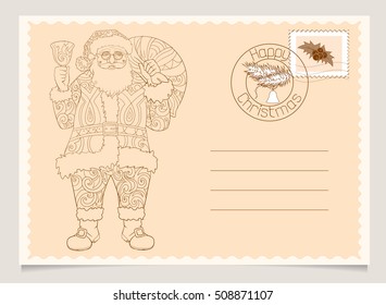 Christmas and New Year retro greeting card with Santa Claus.