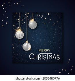 Christmas and New Year retro style vector illustration. Square flyer, banner, invitation card, booklet design template