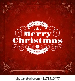Christmas and new year retro typography label design and light with snowflakes. Holidays wish greeting card design and vintage ornament decoration. Vector background.