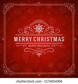 Christmas and new year retro typography label design and light with snowflakes. Holidays wish greeting card design and vintage ornament decoration. Vector background.