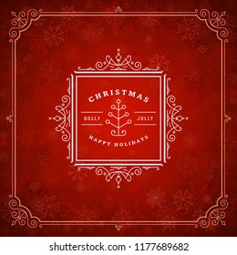 Christmas and new year retro typography label design and light with snowflakes. Holidays wish greeting card design and vintage ornament decoration. Vector background.