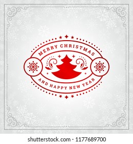 Christmas and new year retro typography label design and light with snowflakes. Holidays wish greeting card design and vintage ornament decoration. Vector background.