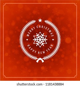 Christmas and new year retro typography label design and light with snowflakes. Holidays wish greeting card design and vintage ornament decoration. Vector background.