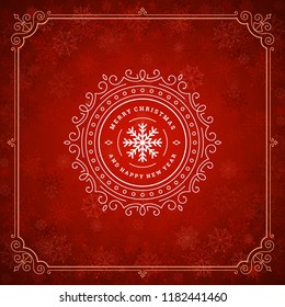 Christmas and new year retro typography label design and light with snowflakes. Holidays wish greeting card design and vintage ornament decoration. Vector background.