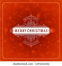 Christmas and new year retro typography label design and light with snowflakes. Holidays wish greeting card design and vintage ornament decoration. Vector background.