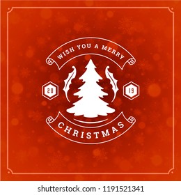 Christmas and new year retro typography label design and light with snowflakes. Holidays wish greeting card design and vintage ornament decoration. Vector background.