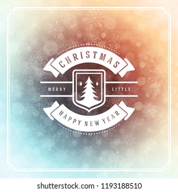 Christmas and new year retro typography label design and light with snowflakes. Holidays wish greeting card design and vintage ornament decoration. Vector background.