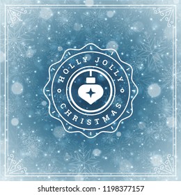 Christmas and new year retro typography label design and light with snowflakes. Holidays wish greeting card design and vintage ornament decoration. Vector background.