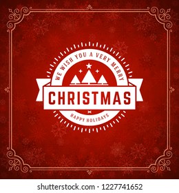 Christmas and new year retro typography label design and light with snowflakes. Holidays wish greeting card design and vintage ornament decoration. Vector background.