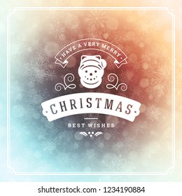 Christmas and new year retro typography label design and light with snowflakes. Holidays wish greeting card design and vintage ornament decoration. Vector background.