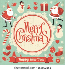 Christmas and new year retro vector design element collection.