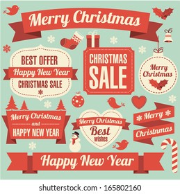 Christmas and new year retro vector design element collection.