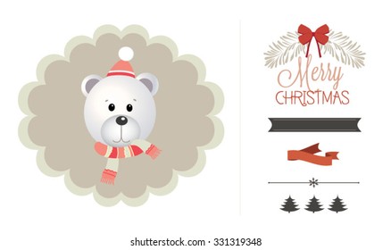 Christmas and new year retro vector design element collection. Bear head