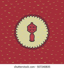 Christmas and New Year round frame with holiday decoration ball lantern symbol. Doodle illustration greeting card.