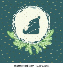 Christmas and New Year round frame with Santa Claus head symbol. Doodle illustration greeting card.