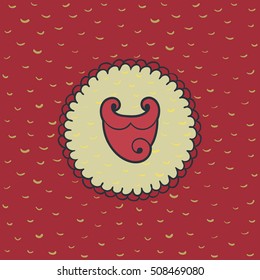 Christmas and New Year round frame with Santa Claus beard symbol. Doodle illustration greeting card.