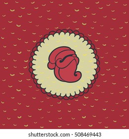 Christmas and New Year round frame with Santa Claus head symbol. Doodle illustration greeting card.