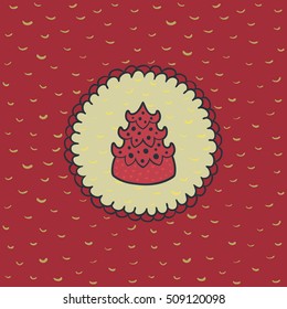 Christmas and New Year round frame with holiday pine tree symbol. Doodle illustration greeting card.