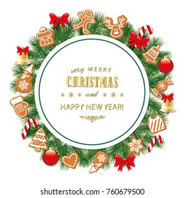 Christmas and New Year round frame traditionaly decorated.