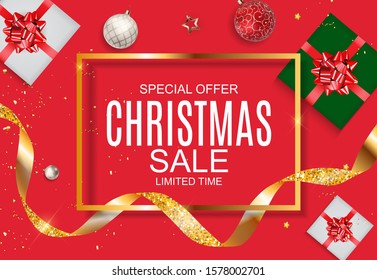 Christmas and New Year Sale Background, Discount Coupon Template. Vector Illustration eps10