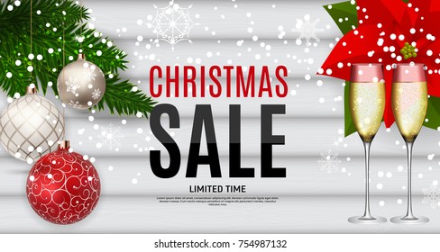 Christmas and New Year Sale Background, Discount Coupon Template. Vector Illustration eps10