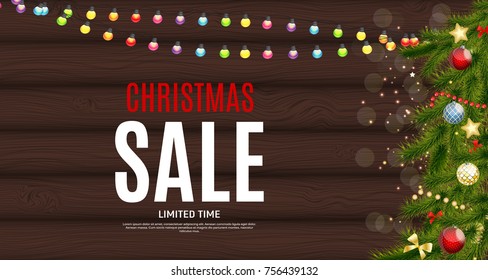 Christmas and New Year Sale Background, Discount Coupon Template. Vector Illustration eps10