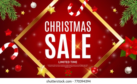 Christmas and New Year Sale Background, Discount Coupon Template. Vector Illustration eps10