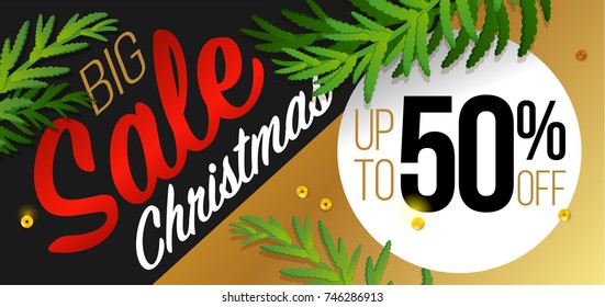 Christmas and New Year Sale and discounts. Up to 50% off Vector illustration. 