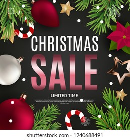 Christmas and New Year Sale Gift Voucher, Discount Coupon Template Vector Illustration EPS10