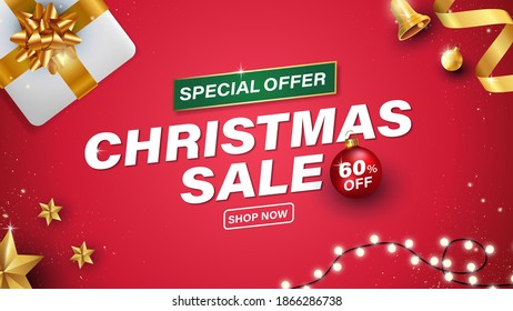 Christmas and New Year Sale Gift Voucher, Discount Coupon Template Vector Illustration EPS10