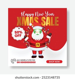 Christmas and new year sale promotion social media post, banner, ads template, new year and Christmas celebration party invitation greeting card, web advertising
 with 3d Santa Claus illustration