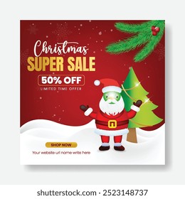 Christmas and new year sale promotion social media post, banner, ads template, new year and Christmas celebration party invitation greeting card, web advertising
 with 3d Santa Claus illustration