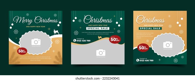 Christmas and New Year sale social media post template design collection
