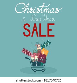 Christmas and new year sales. Season design template with hand lettering.