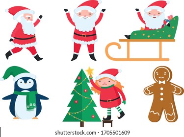 Christmas and New year Santa Claus, snowman and other symbols