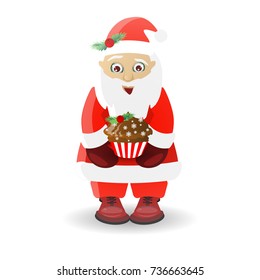 Christmas and New Year. santa claus on white isolated background. Santa and chocolate cake
