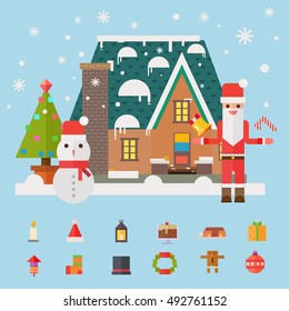 Christmas and New Year santa gifts at home. Flat vector illustration. 
