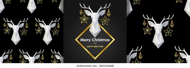 Christmas and New Year Scandinavian Style Card and Seamless Patterns set