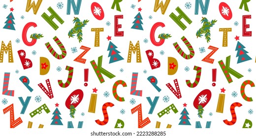 Navidad y Año Nuevo sin fisuras con cartas navideñas, copos de nieve. Plantilla de diseño de vectores.