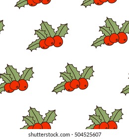 Christmas and New Year seamless with Christmas berries. hand painted